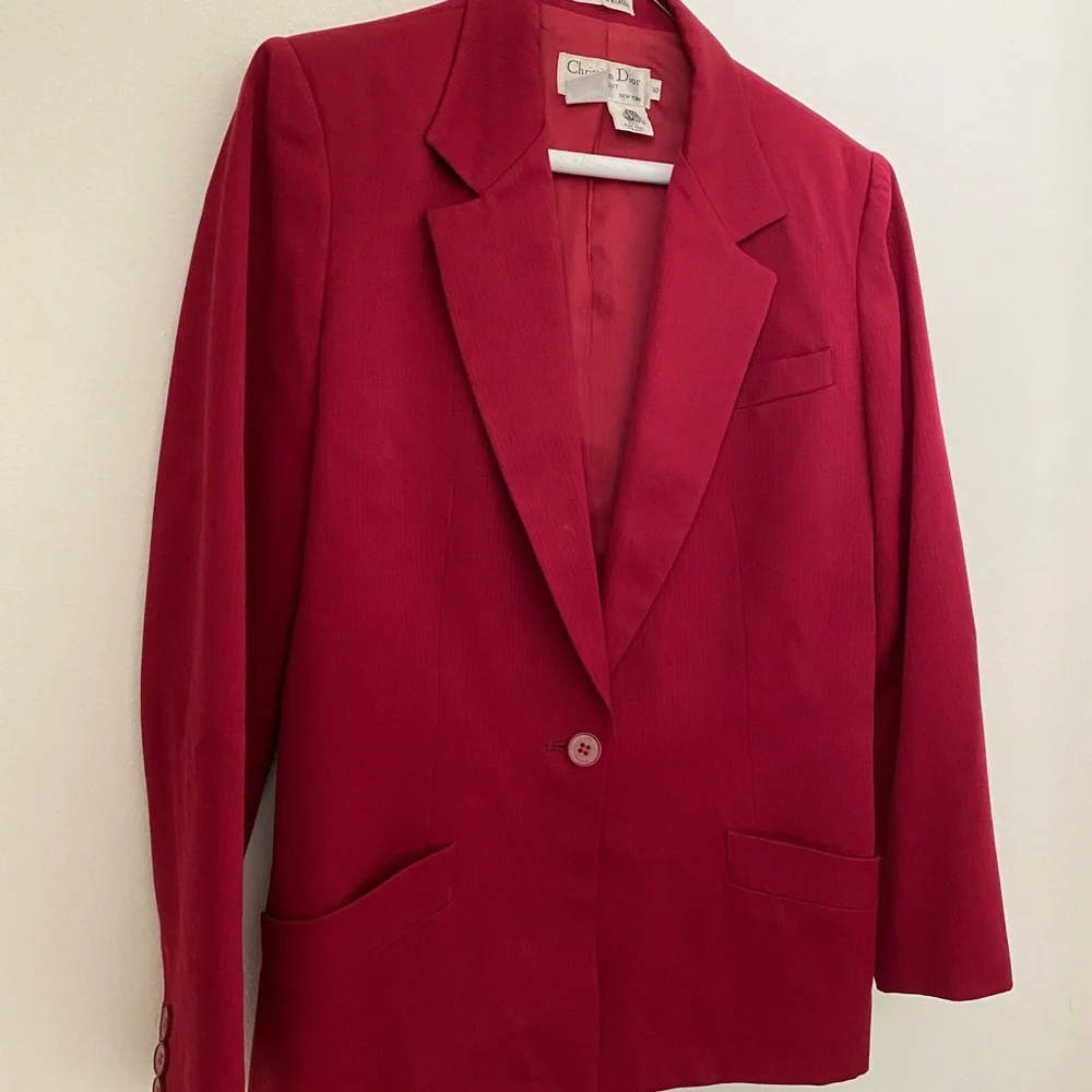 Vintage Christian Dior The Suit Wool Red striped One button Blazer Size 6